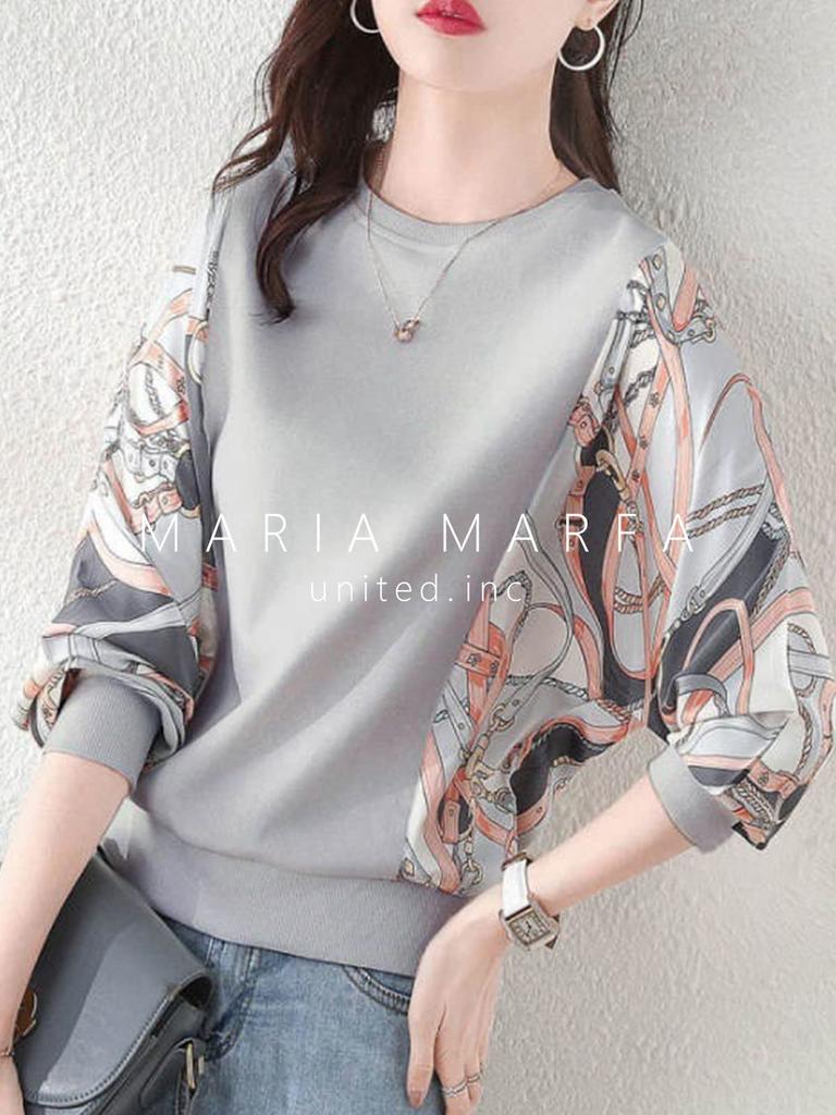 Maria Marfa Pucci Print Dolman Sleeve Long Sleeve Cutout Available In 4 Plus Korean Fluffy Office Loose Chiffon Floral Floral Pucci Print Women's Top,