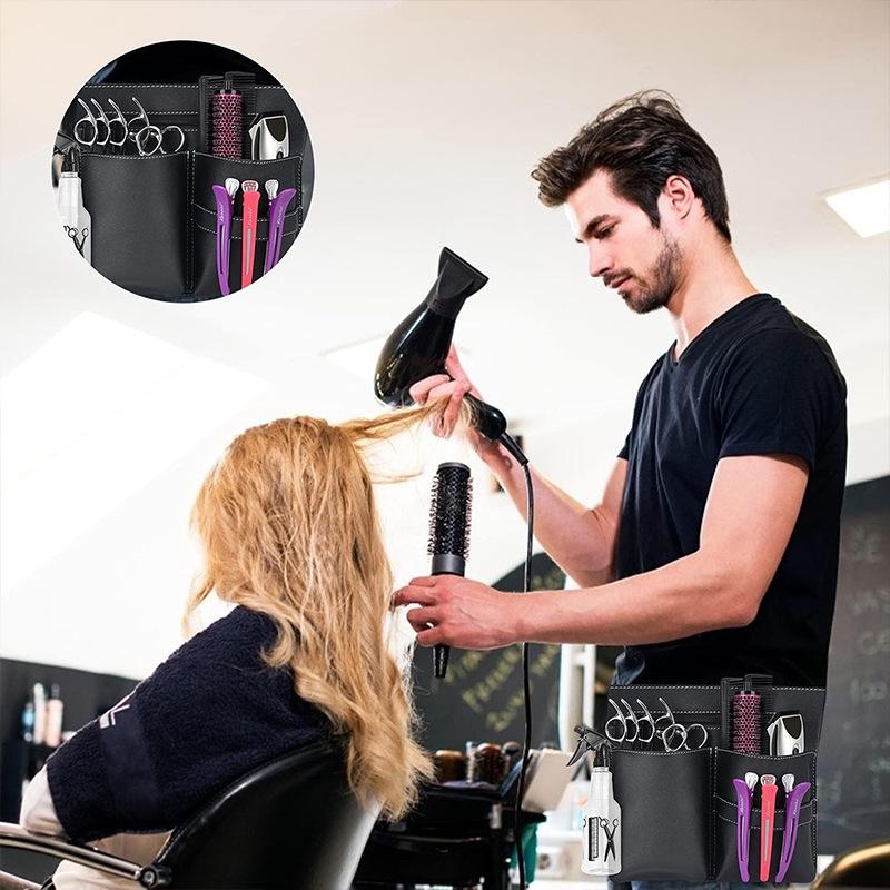 PU Leather Barber Apron Bag: Half-Length, Large-Capacity, Crossbody or Waist for Hairdressing Tools and Scissors
