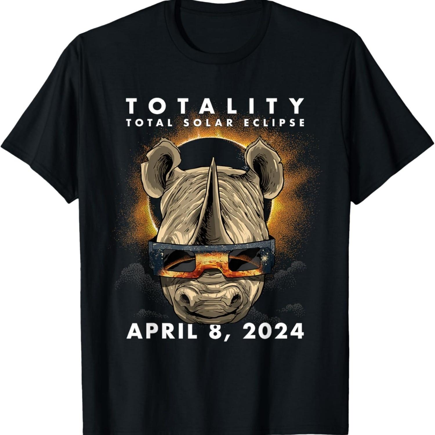 Solar Eclipse Shirt 2024 Rhinoceros Wearing Eclipse Glasses T-Shirt S чёрный