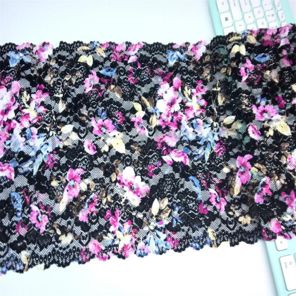 27cm Wide Printed Elastic Lace, DIY Stretch Sewing Lace Fabric for Lingerie, Bra, Underwear, Dress, Garment, Crafting