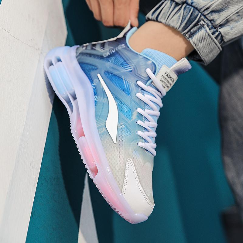 New High-top Casual Sports Shoes Fashion Fashion Shoes Male Students Street Lace-up Splicing Breathable Springback Running Shoes