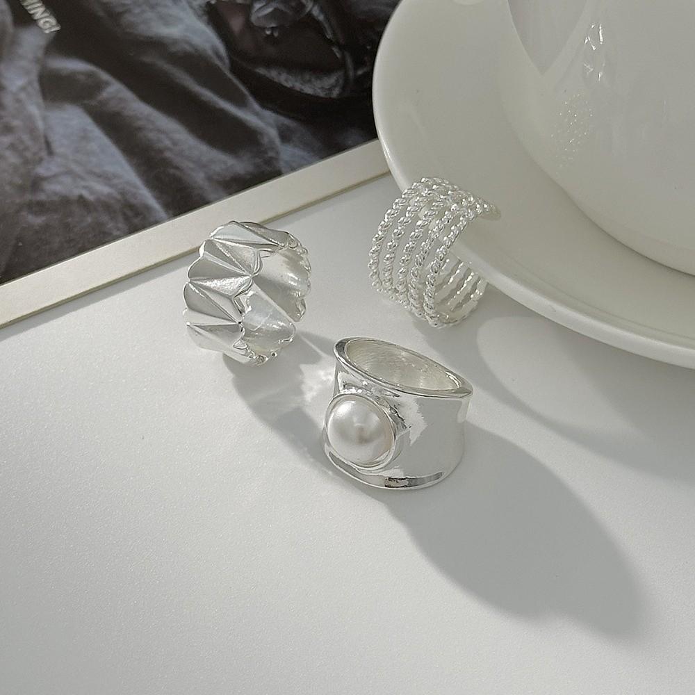 Heart Shaped Joint Rings Inlaid Pearls Women Jewelry Vintage Wide Ring Set  Party