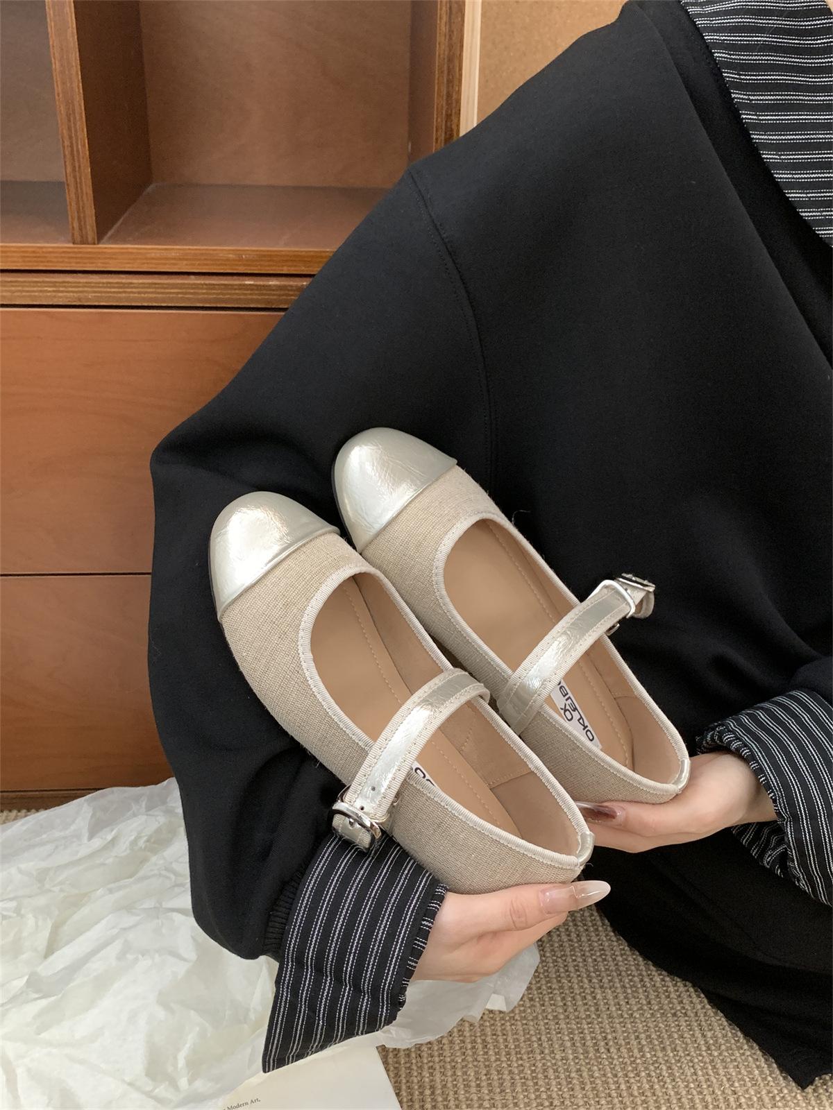 

Корейские туфли Мэри Джейн в ретро-расцветке, женские туфли-лодочки с неглубоким вырезом, новинка 2025 года, балетки с круглым носком, вечерние туфли 39 шампанского