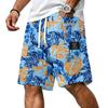 Men's Casual Corduroy Drawstring Shorts Tropical Leaf Print Lightweight Summer Beachwear Relaxed Fit Mid-Length Bottoms