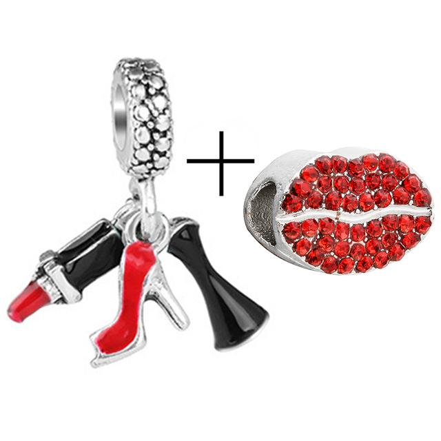 2 teile/los Hohe Qualität Kristall Herz & Lippen & Lippenstift Charme Anhänger Fit Diy Marke Armband Neckce Für Frauen Männer schmuck Machen