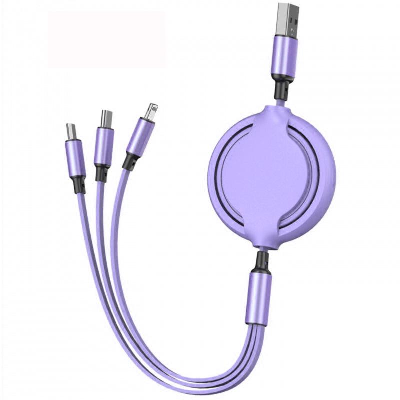 Macaron Retractable 3-in-1 Charging Cable with Double-Sided Logo - Creative Gift and Hot-Selling Mobile Accessory.