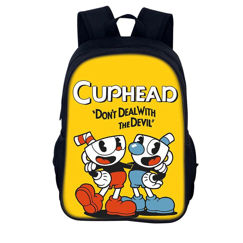 Cuphead Cartoon Backpack For Kids With Nylon Material And Spacious Design For School And Travel