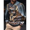 T-shirt à manches longues et col rond pour homme avec impression 3D Tigre Loup pour l'automne et l'hiver