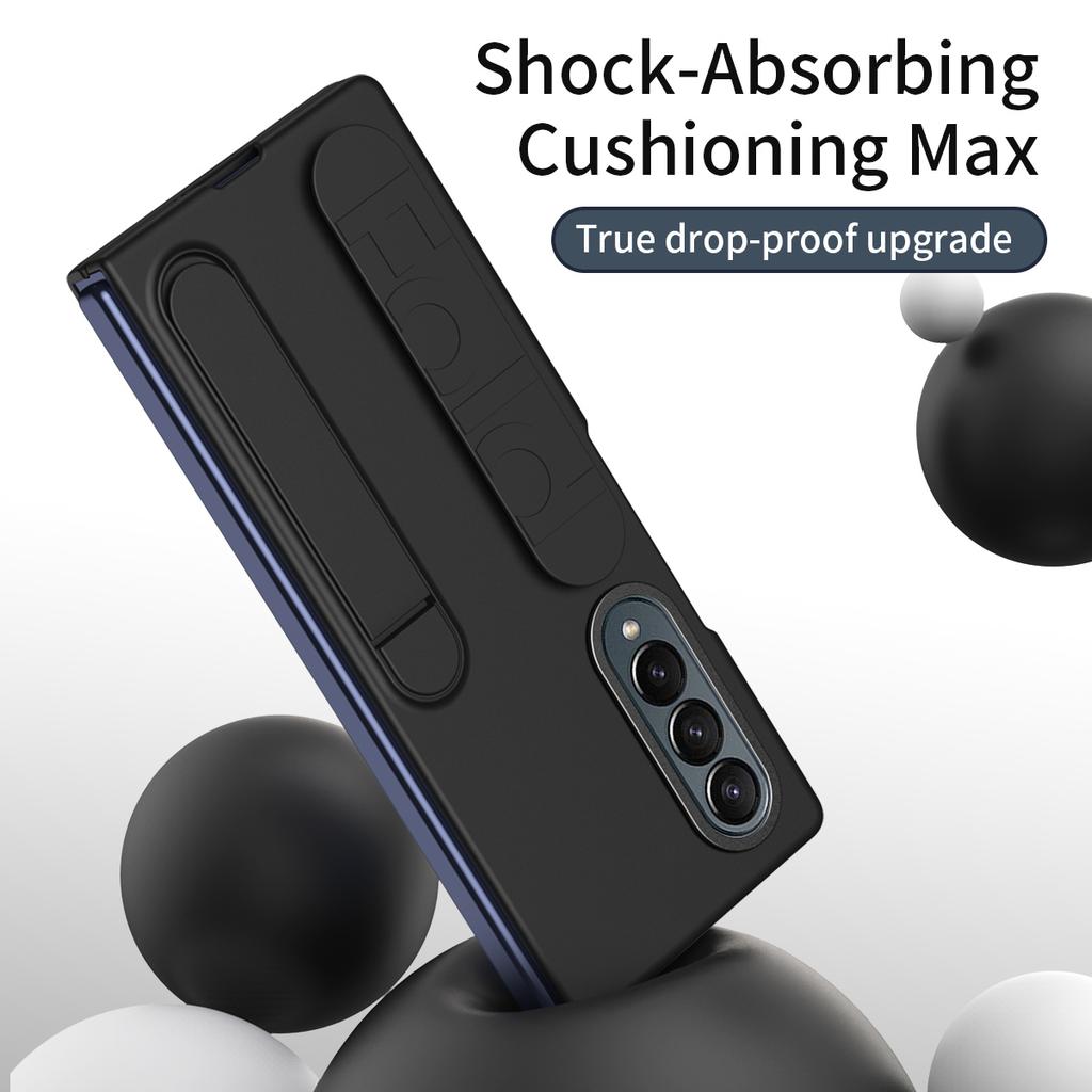 For Samsung Galaxy Z Fold3 5G Case with Tempered Glass Film Kickstand Wristband PC+Silicone Phone Cover
