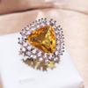 Adjustable Big Triangle Bling Yellow Zircon Stone Charming Ring For Women Wedding Fashion SIlver Color  New Trend
