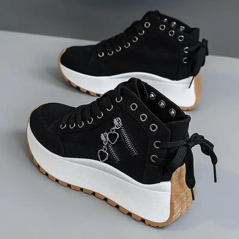 Fashion 2025 New Women Comfortable Outdoor Boots Baotou Trend Zipper Lace-up Shoes Women Non-slip Casual Fashion Platform Ankle Boots