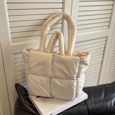 Daunenbaumwolljacke Handtasche, Damen Weiche Karierte Baumwolle Ein-Schultertasche, Modische und Schlichte Tragetasche