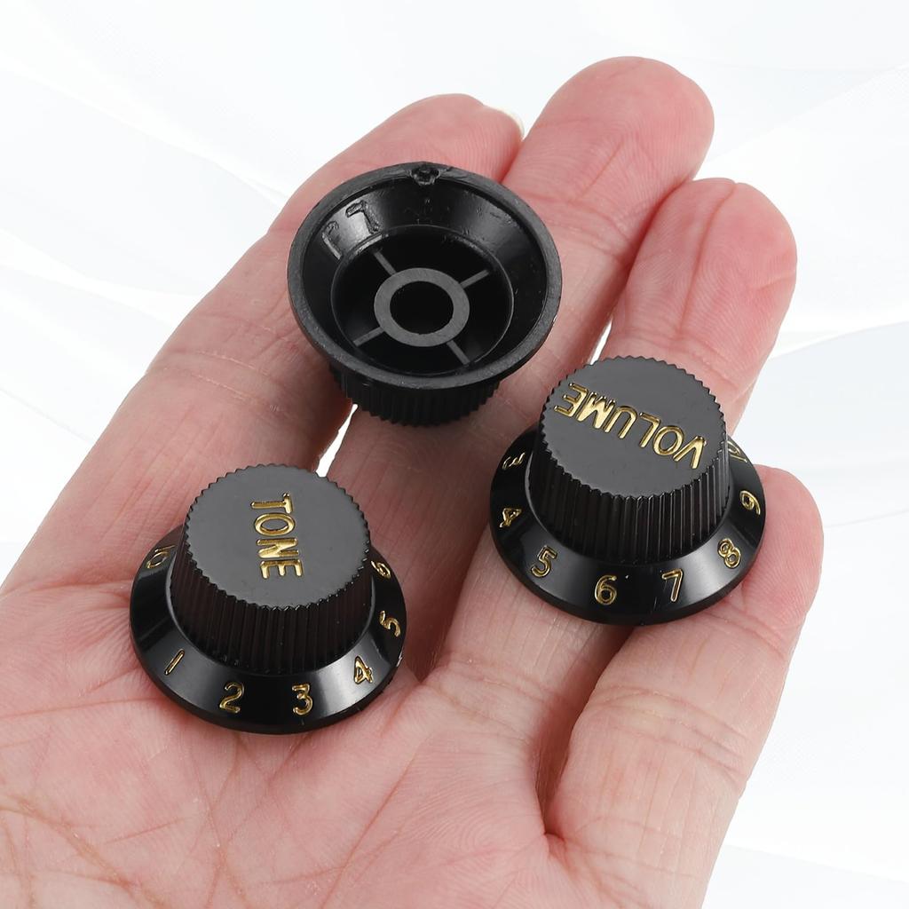 Uxcell Chapéu de Sino de Controle Métrico para Guitarra para Guitarras Elétricas e Conjunto de Eixo Dividido x Tom x Botões, Botões, Baixos, Potenciômetros, 3 Peças (Volume 1, 2),