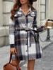 Plaid Tie-Waist A-Line Midi Dress - European-American Commuter Style for Autumn/Winter