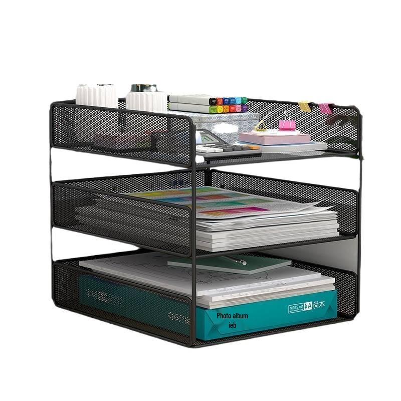 Multilayer Desktop Organizer: File Storage Rack & Office Supplies Set