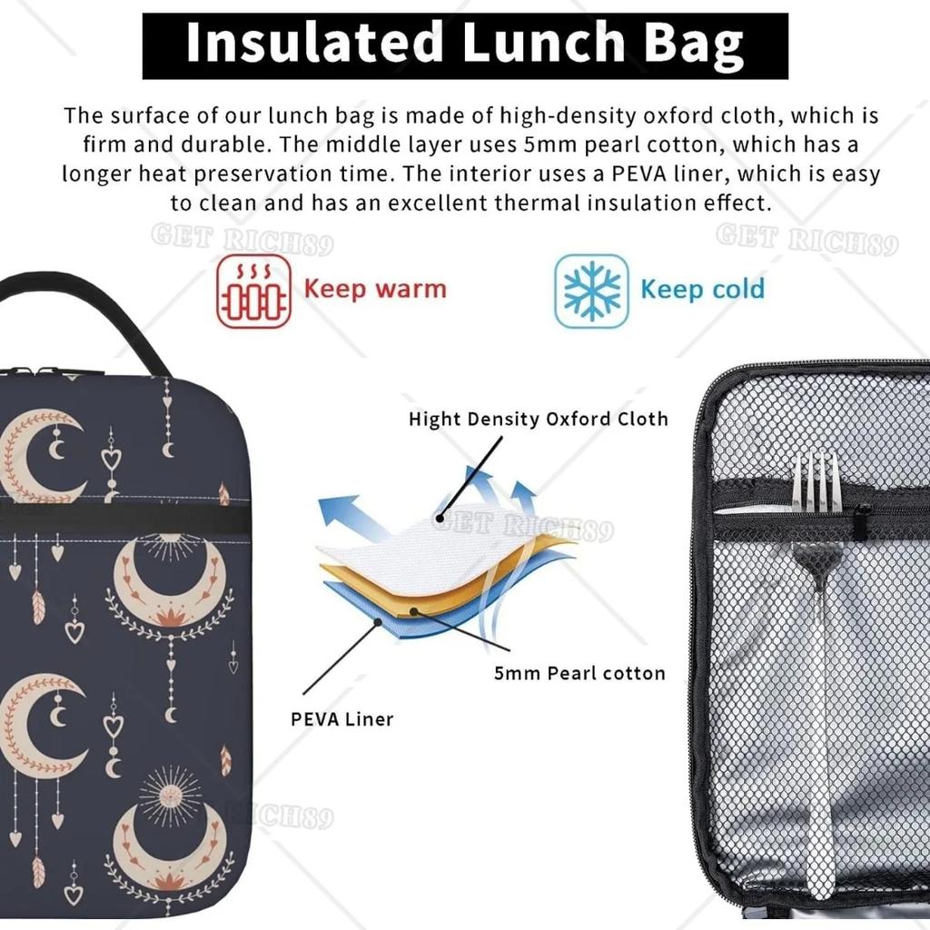 Mystical Moon Sun Lunch Bag Insulated Large Capacity Lunch Box for Women Men Reusable Portable Cooler Bag for Office Picnic