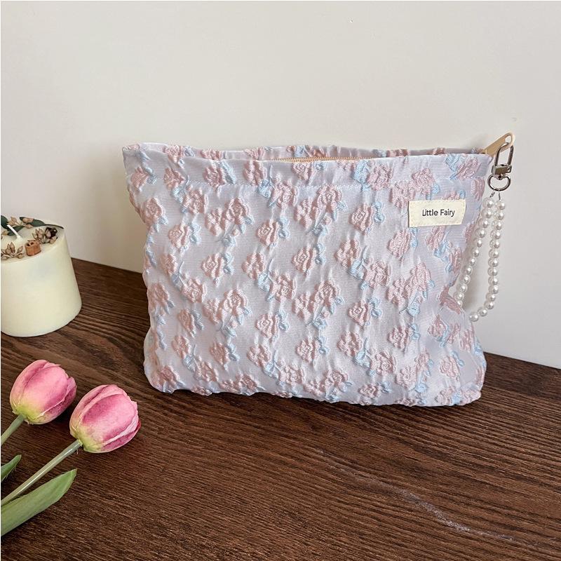 Pink Floral Makeup Bag: Women's Portable, Large Capacity, Small Size Travel Toiletry and Skincare Storage Bag