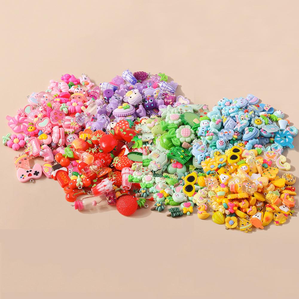 Mixed 10pcs Resin Colorful Heart Flower Animal Rainbow Charms for Earring Necklace Handmade Jewelry Making Accessories