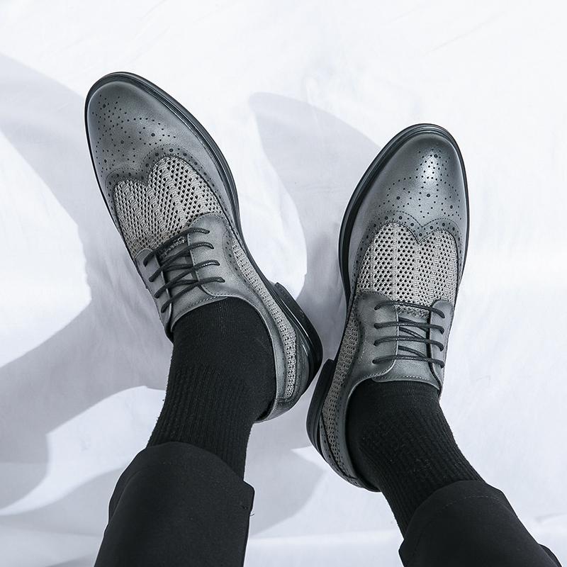 Sapatos de Malha Respiráveis de Verão para Homem Sapatos Oxford Clássicos de Couro Artificial para Homem Sapatos Formais de Couro com Cadarço