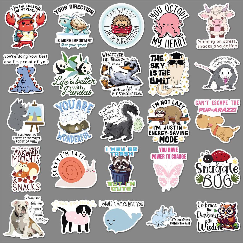 50 Animal Quotes Graffiti Stickers Personality Cartoon English Phrases Decorative Mobile Phone Case Suitcase Stickers
