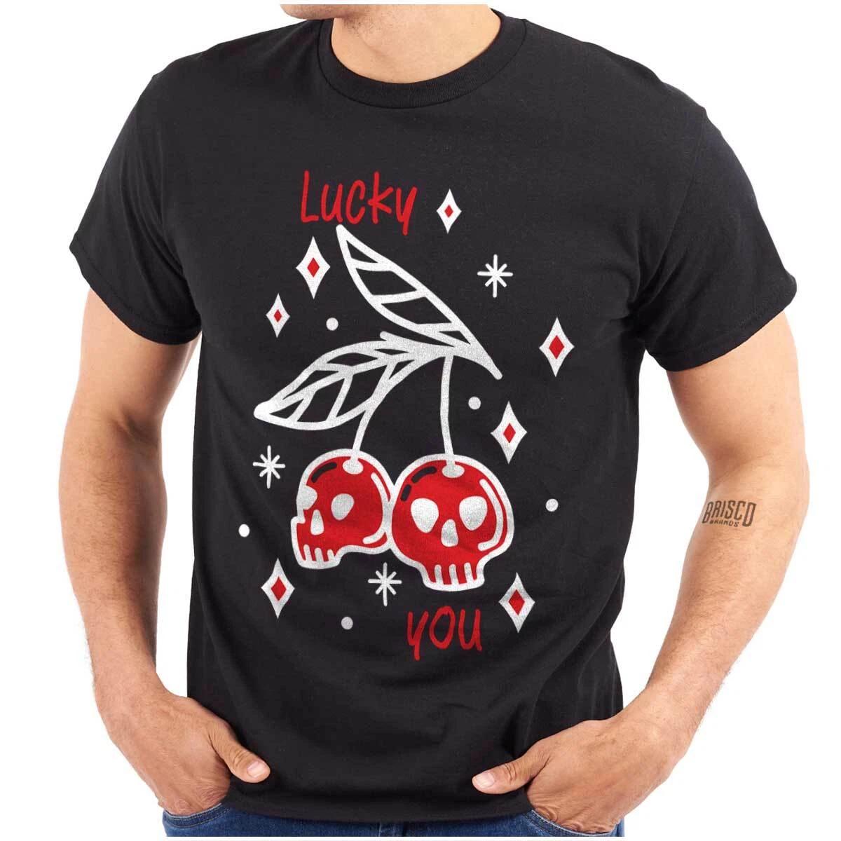 Cute Retro Lucky You Cherry Skulls Sparkles Womens or Mens Crewneck T Shirt Tee S