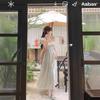French Ruffle Leaf Edge Small Flying Sleeve Chiffon Dress Women's Spring and Summer New Korean Square Collar Temperament Pink Long Skirt