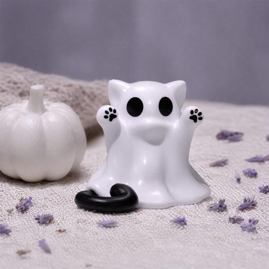 Integrated Molding Cat Ornament Ghost Figure, 3D Printed Decorative Ornament, Smooth Surface Statue Mini Desktop Decoration Halloween Gift for Lovers