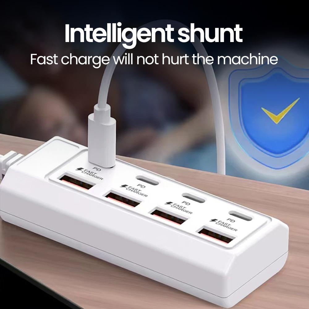 8-ports 25W USB C PD-laderstasjon Skjøteledning Elektrisk kontakt Hurtiglading Veggladeradapter For iPhone Xiaomi Samsung