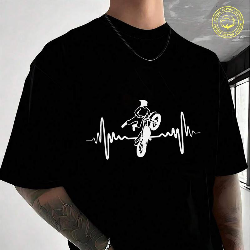 Men Cotton T-Shirt Motocross Heartbeat Moto T Shirt O-neck Short Sleeve Tees Hip Hop Tshirt