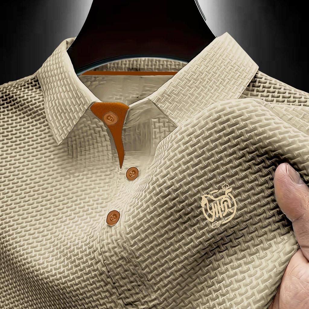 Mens Summer Cooling Polo, Lightweight Smooth Fabric Short Sleeve Fashion Button Top for Street Casual