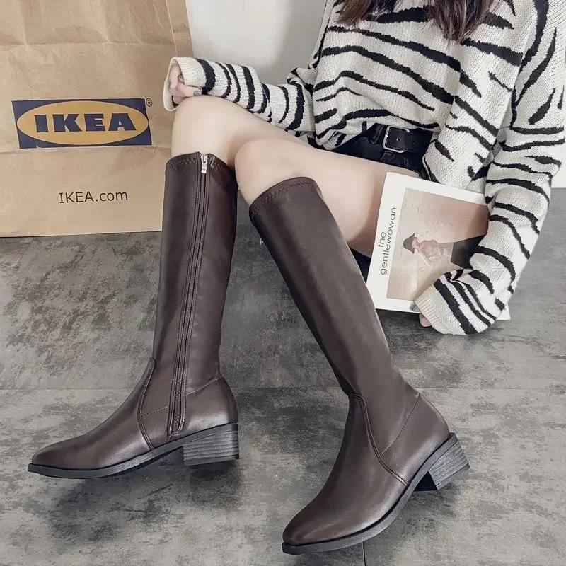 Weißer Winter Damen Neu Botas Mujer Knielang Sexy Elastisch Kältebeständig und Warm Botines Chelsea Boots Stiefel Plus