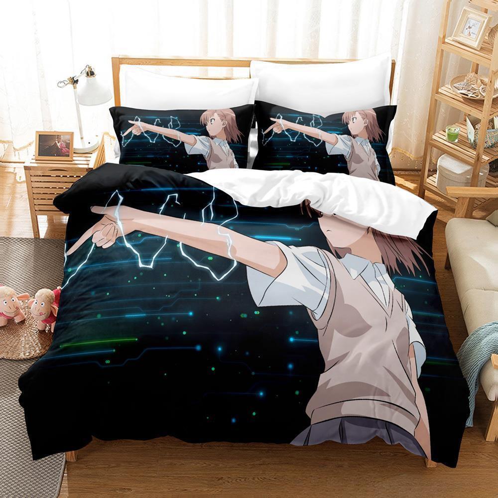 

New Kawaii Girls A Certain Scientific Railgun Bedding Set Boys Girls Twin Queen Size Duvet Cover Pillowcase Bed Kids Adult EU single(135x200cm)