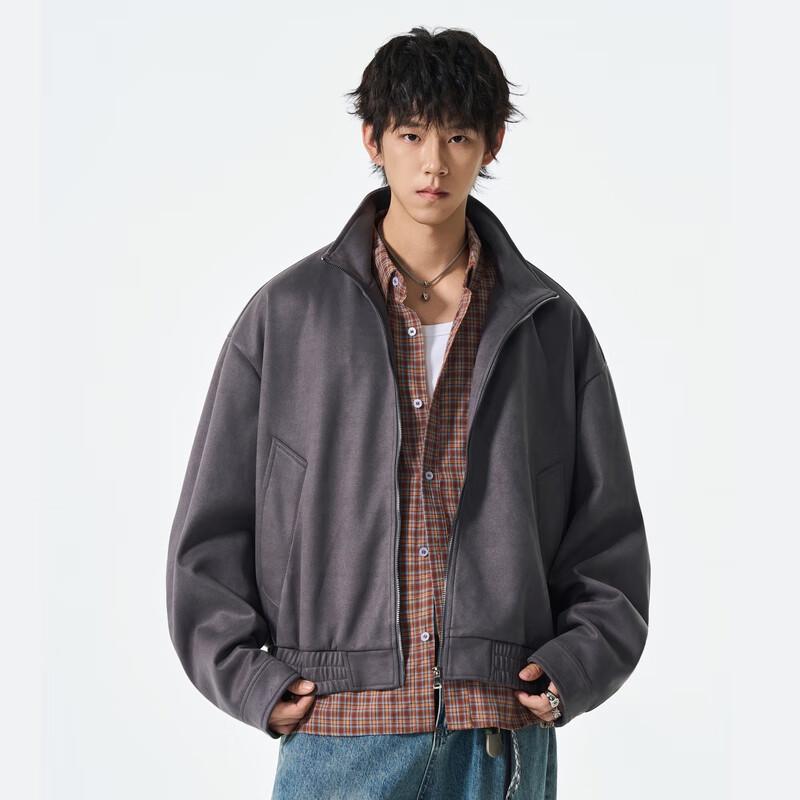 FENGXUN Herren schwere Wildleder Bomberjacke