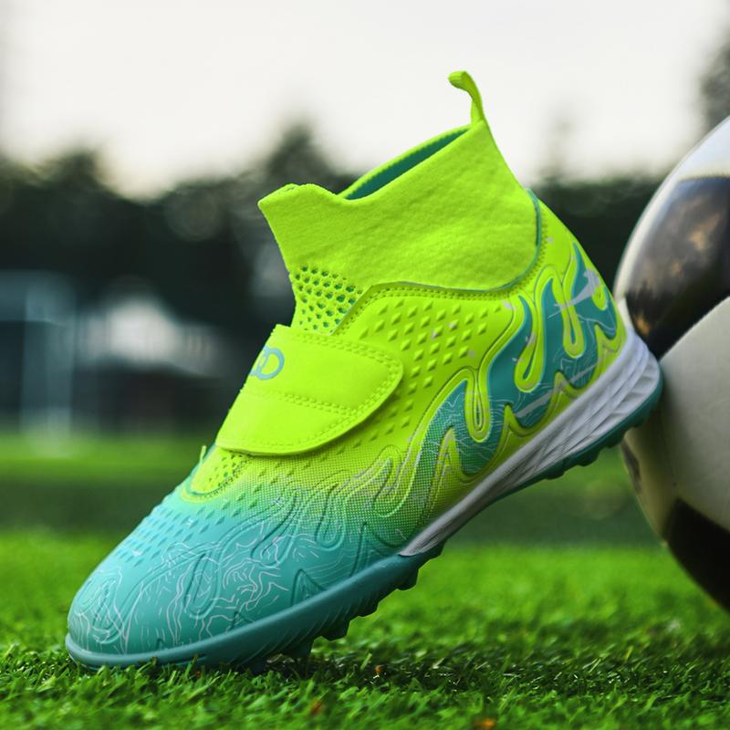 

2025 новые высокие кроссовки для футзала для мужчин и женщин и детей, тренировочные искусственные нескользящие шипы для студентов 34 зелёный