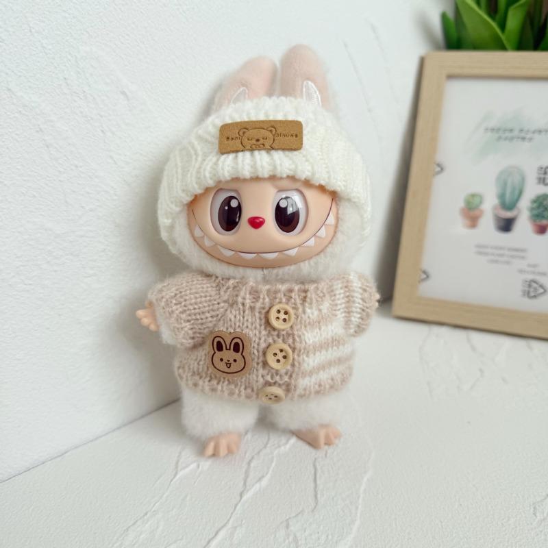 For 15-17CM LABUBU v1v2 doll clothes outfit striped series sweater autumn and winter clothes winter striped sweater hat set for bear hat tide