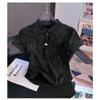 Women Tie Dye Cheongsam Style T-shirt Stand Collar Short Sleeve Casual Fitted Top with Tassel