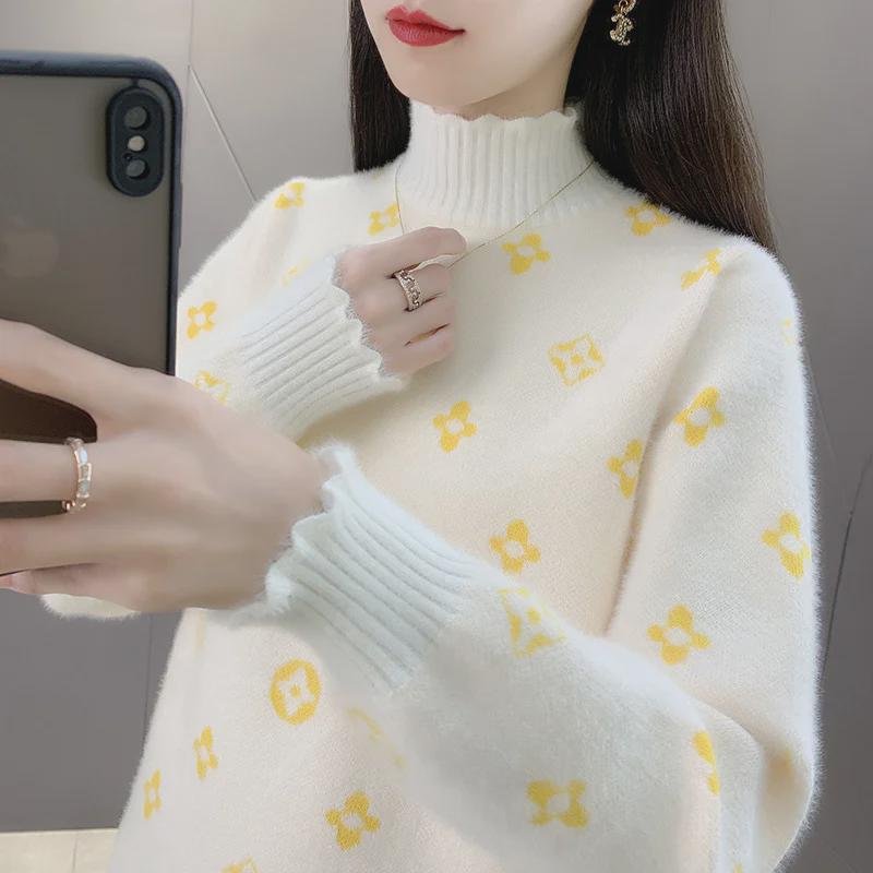 

Женский полуводолазный свитер из норкового бархата — стильный утолщенный базовый топ для осени/зимы 2024 года One Size грязно-белый