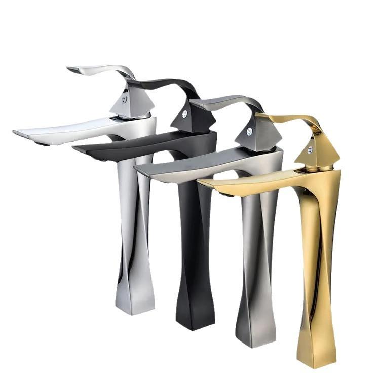 New Bathroom Basin Faucet Deck Mounted Black Chrome Gold Luxury Sink Tap Single Hole Water Tap Hot and Cold Basin Mixer Brushed