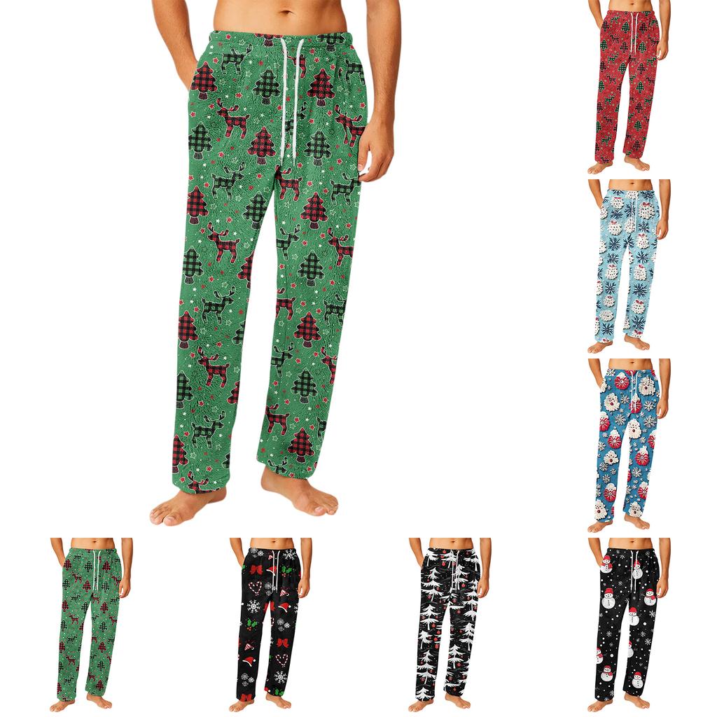 Men's Drawstring Pocket Flannel  Pants Homewear Sleep Pants