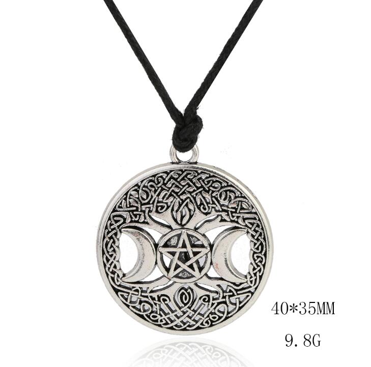 Teamer Wicca Round Necklace Men Norse Viking Runes Tree of Life Seal Pendants Wax Cord Link Chain Men's Necklace Jewelry Gifts