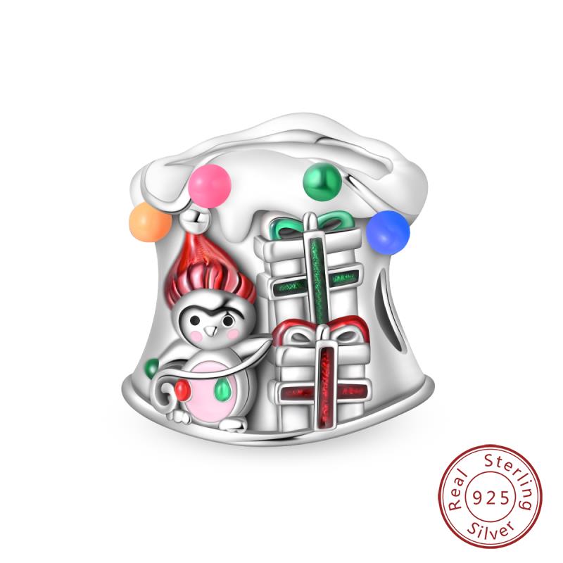 Original Copper Charms Beads Winter Snowflake Snowman Igloo Penguin Pendant Fit Bracelet Women Jewelry Gift