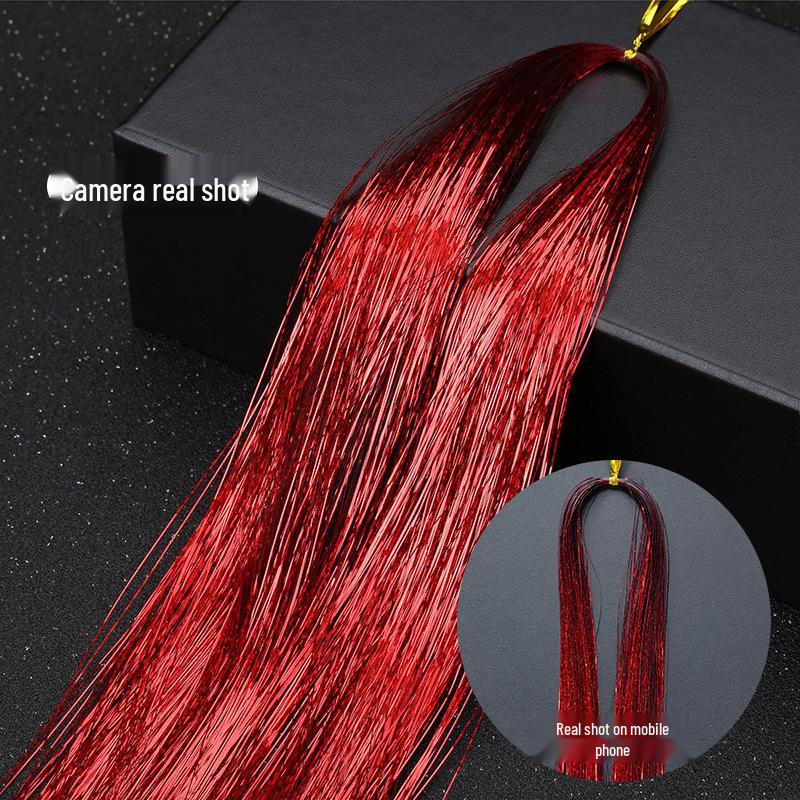 Gold Laser Tinsel Hair Extensions - Shiny Metal Wire, Colorful and Seamless.