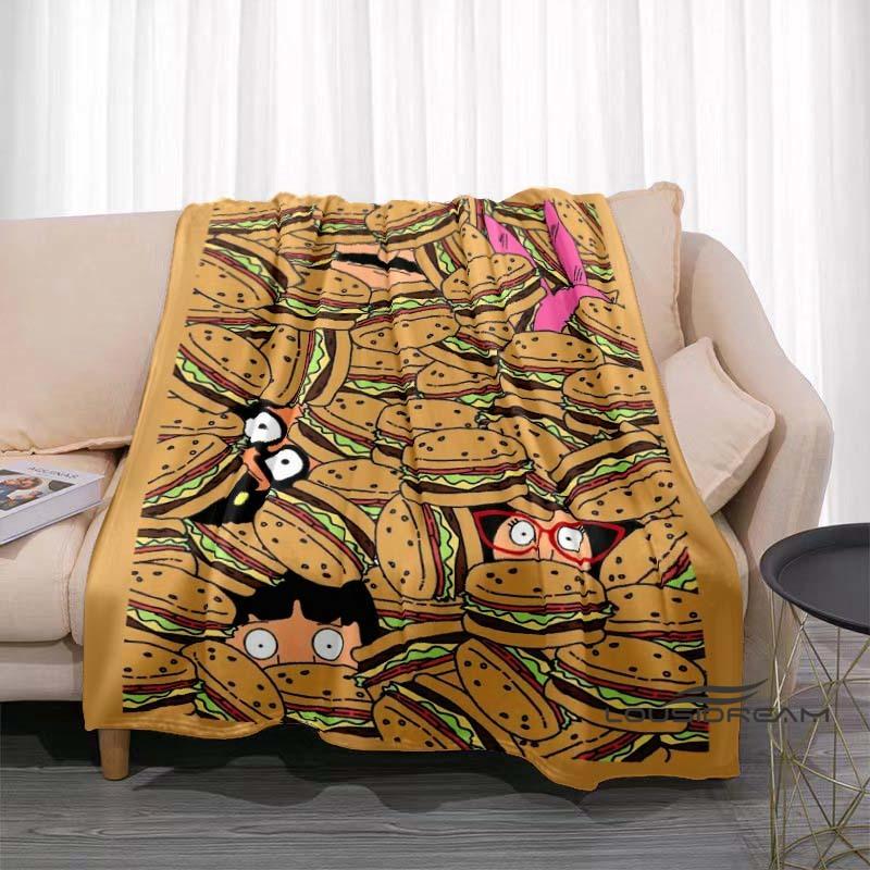 Happy Burger Shop cartoon print blanket. A warm and comfortable flannel blanket suitable for bedrooms, sofas, beds, chairs, picn