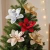 Sparkling Artificial Poinsettia Flower Pick Sequins Christmas Tree Floral Spray  Wedding Party