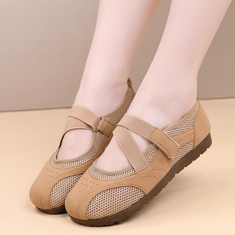 New ugly cute shoes Velcro Mary Jane shoes flat casual shoes super soft and comfortable mesh shoes