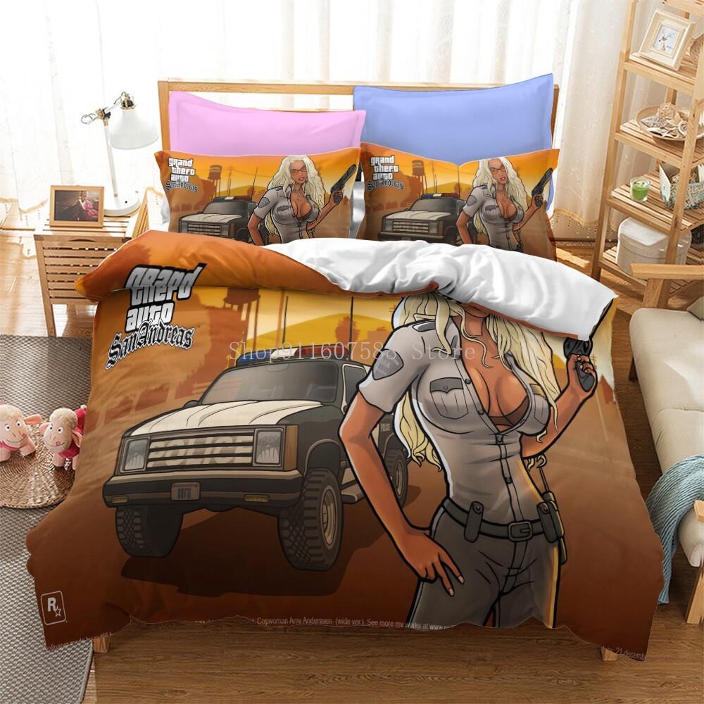 Set de lenjerie de pat pentru jocul video GTA V, imprimeuri 3D, huse de plapumă, Grand Theft Auto, set de husă pentru pat de o persoană, lenjerie de pat pentru băieți, adulți, decor pentru casă