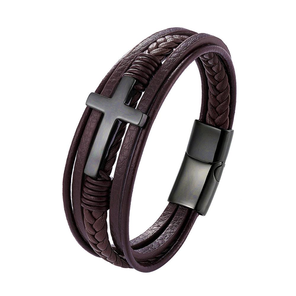 

2026 Fashion Cross Bracelet Black Gold Steel Multi-layer Woven Bracelet Bracelet 23CM