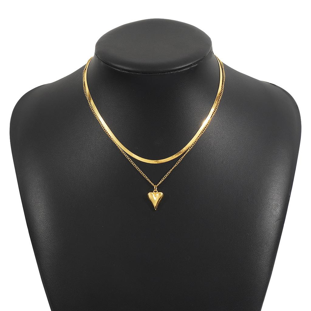 Creative Retro Alloy Love Pendant Earrings, Fashionable Temperament Heart-shaped Stacked Chain Necklace