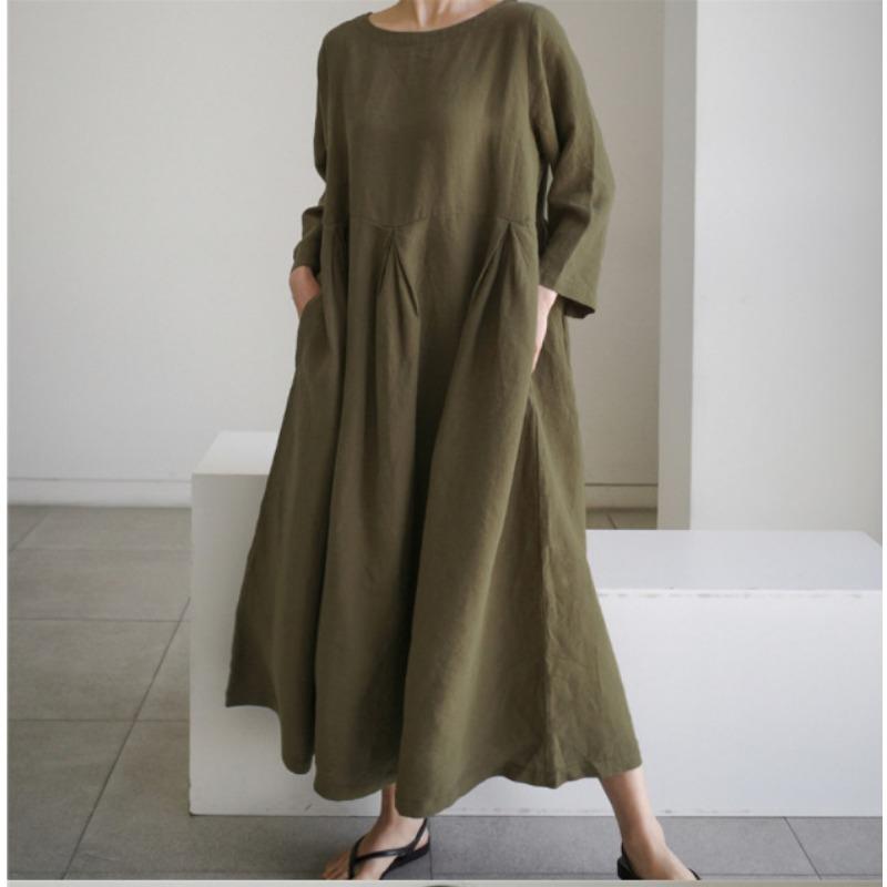 Lockerer Damen Baumwoll Lepra Pullover Einfarbig Langer Rock