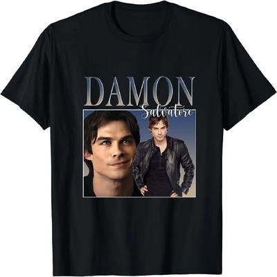 Gwdqone Prezent dla Fana Unisex Mężczyzna Kobiety Damon Koszulka z Okrągłym Dekoltem